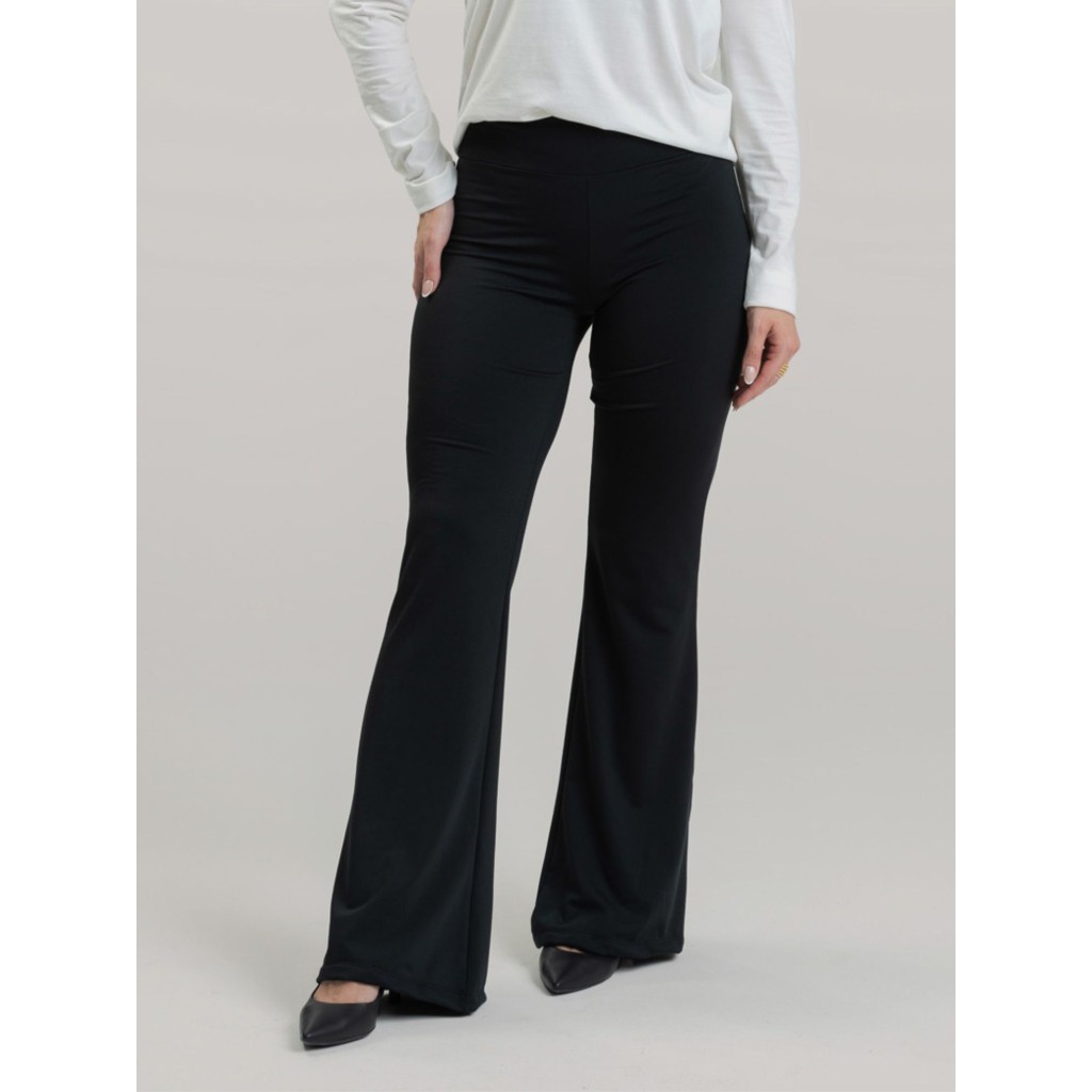 Calça Flare Feminina Térmica Forrada Peluciada Cós Alto Marina Preto Zero Transparência Confortável