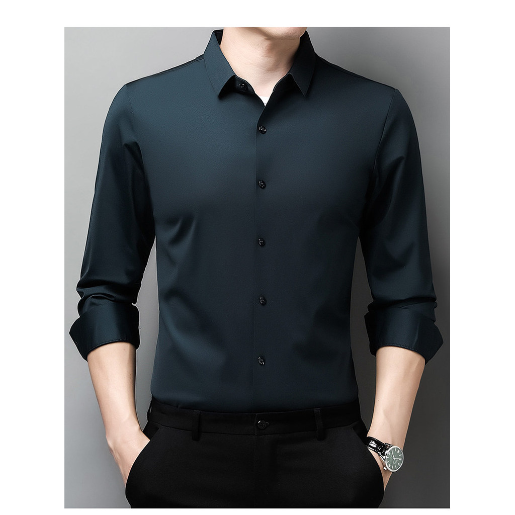 Camisa de negócios de alta qualidade masculina de manga comprida camisa de seda de alta qualidade camisa Polo de manga c