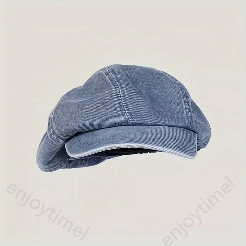 Boné Octogonal Vintage de Denim, Boina Leve de Cor Sólida, Boina Clássica de Pintor para Primavera e Inverno