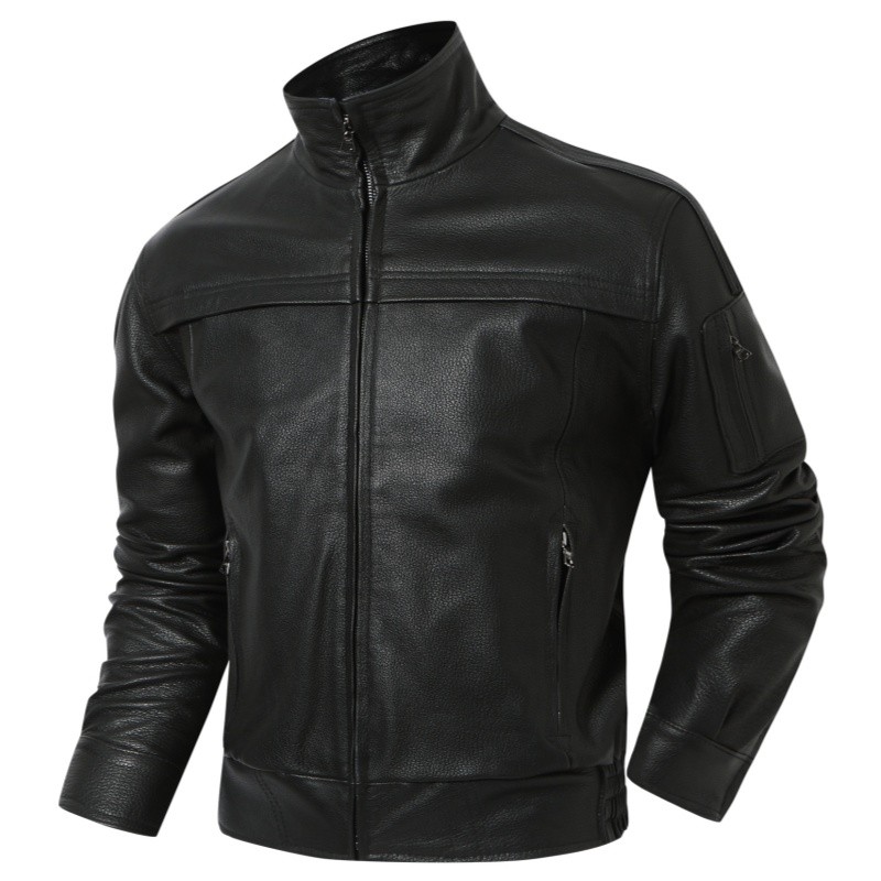 Clássico 02 terno de vôo jaqueta de couro curto primeira camada jaqueta de couro genuíno masculino Casual lapela juventu