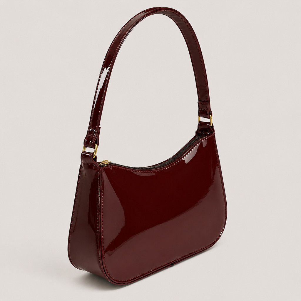 Bolsa Meia Lua Baguete Verniz Feminina Elegancy Luxo Ombro Fashion Casual Festas Casamento Formatura