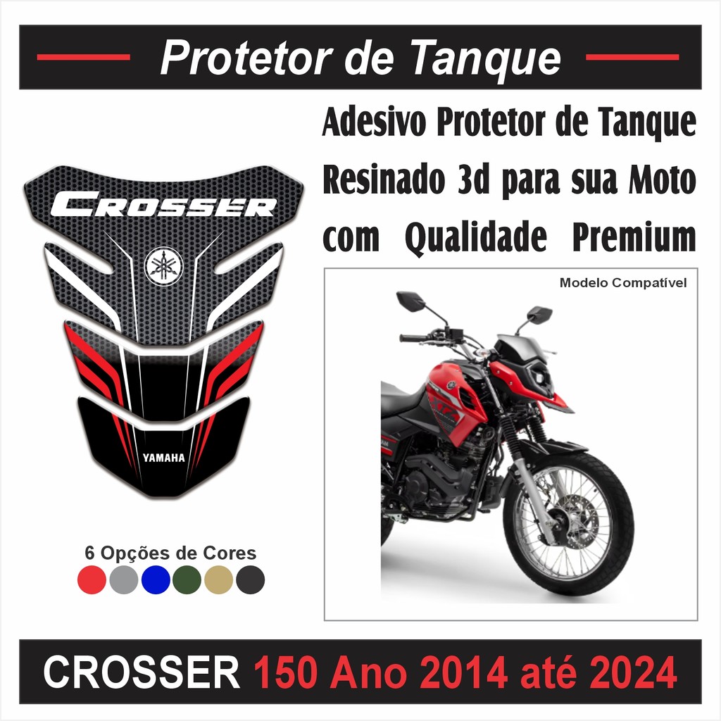 Adesivo Protetor de Tanque Tankpad W182 Resinado 3d Para Moto Yamaha Xtz Crosser Z 150 de ano 2014 a 2024