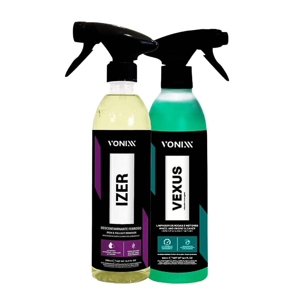 Kit Limpeza Pesada Vonixx Vexus Limpador De Rodas E Motores Izer Descontaminante Ferroso 500ml