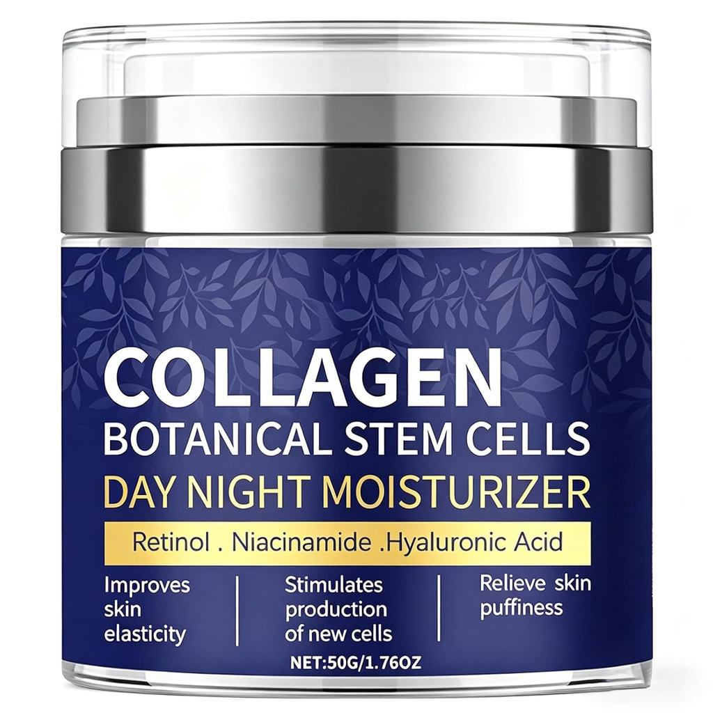 Hidratante Facial de Colágeno com Bomba Airless - Creme de Células-Tronco Botânicas de Colágeno para a Pele com Retinol,