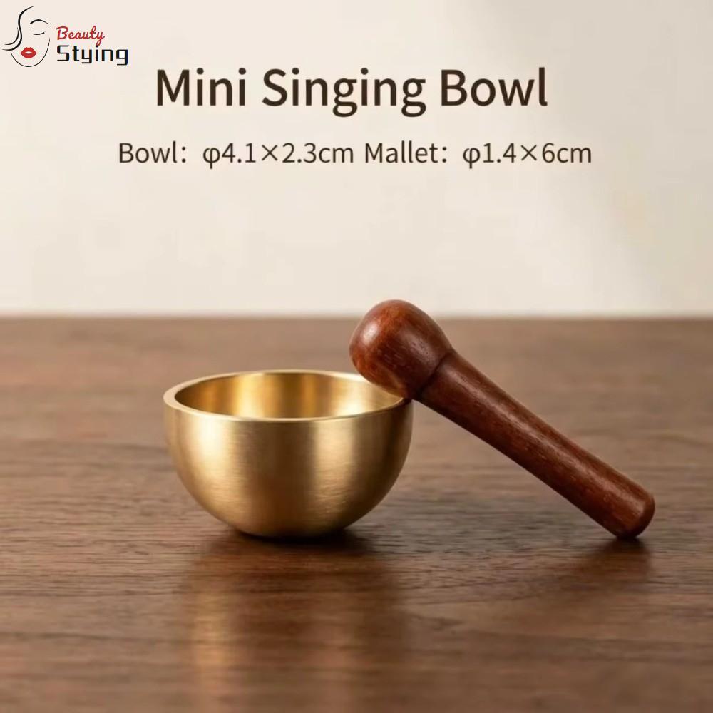 GERYRUD Mini Tigela De Canto De Latão , Som De Meditação Com Design De Terapia Manual De Cobre , Malho