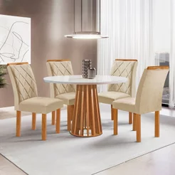 Conjunto Mesa Tampo Redondo Plus Vidro Kansas 100cm 4 Cadeiras Arthus