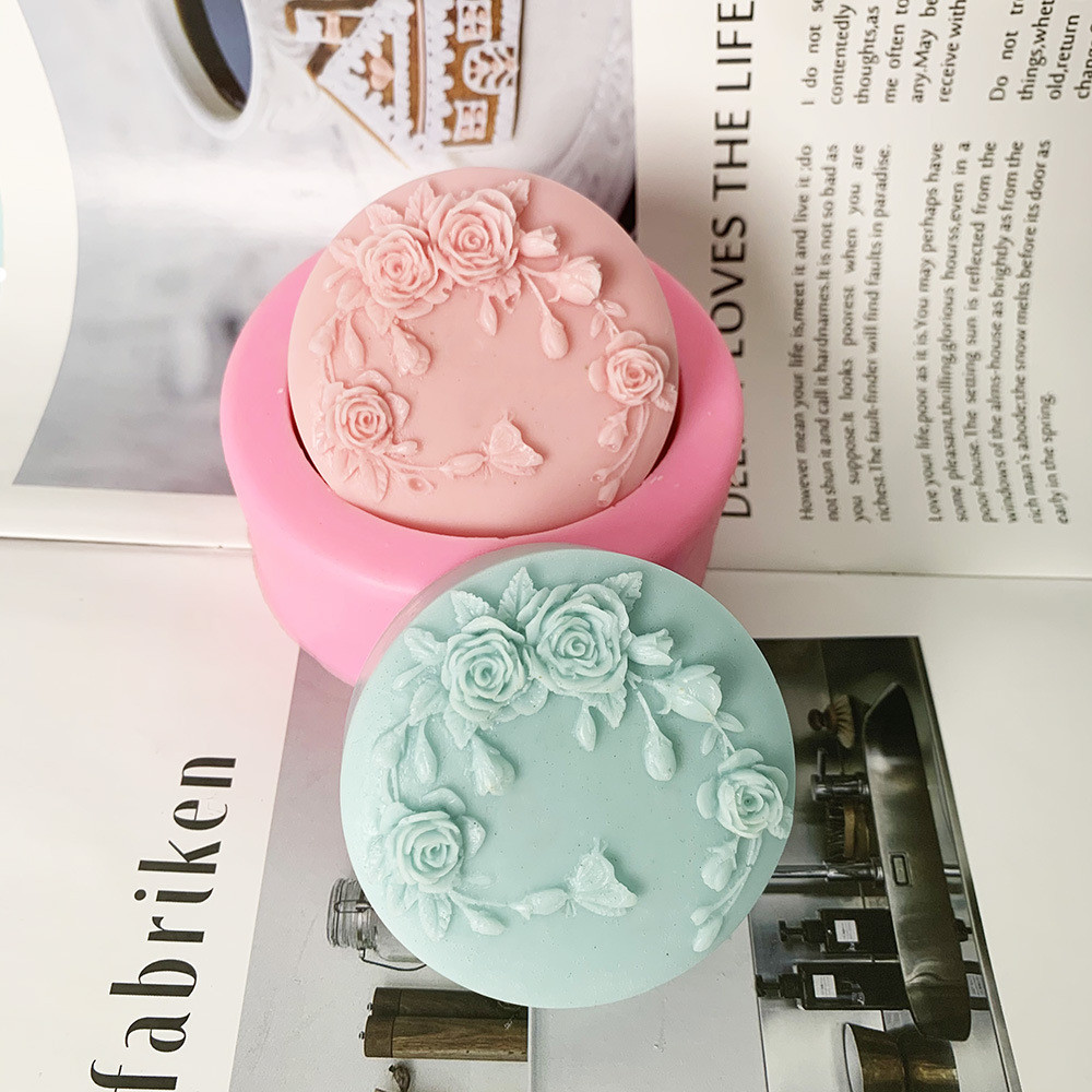 Forma Redonda Rosa Flor Artesanal Sabão Molde De Silicone Peônia Flores Fazendo Moldes Vela Perfumada Resina Gesso
