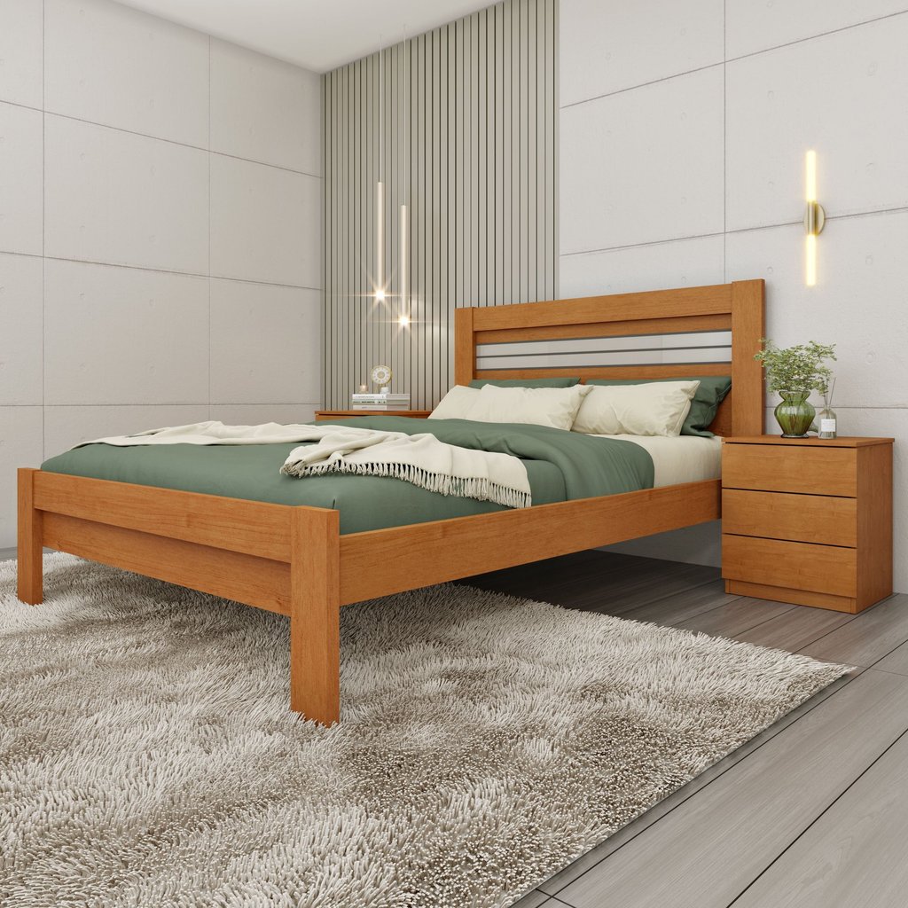 Cama Casal 100% MDF Safira Bege/Cinamomo Cinamomo
