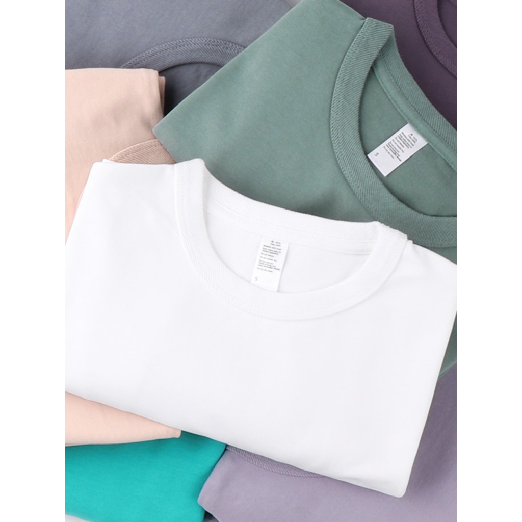 Branco puro 300g algodão pesado camiseta de manga curta masculino feminino básico solto camisa de fundo masculino Retro 