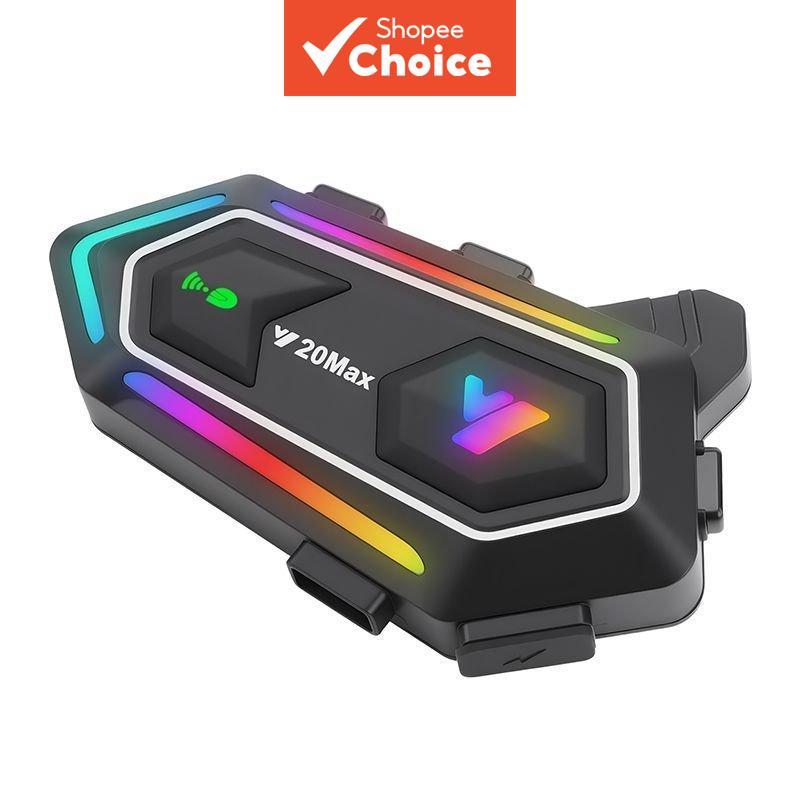 Fone de Ouvido Bluetooth Y20 MAX para Capacete com Luz Colorida V5.3 Intercomunicador para Moto e Bicicleta