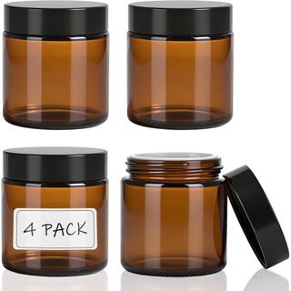 Frascos de Vidro Âmbar de 4oz com Tampas, Recipientes Cosméticos com Revestimento Interno para Cremes, Loções, Esfoliant