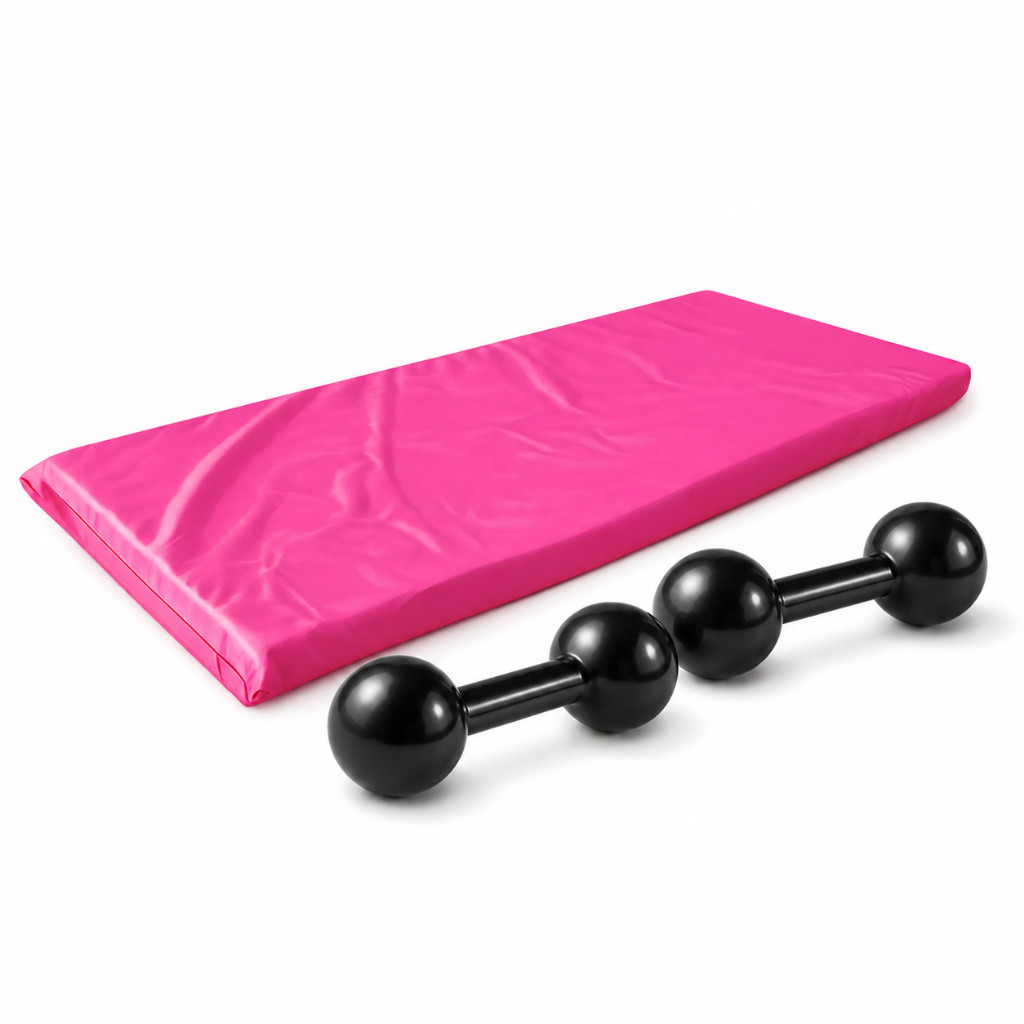 Oferta! Kit Fitness Completo Par de Halteres Bola Emborrachado 4kg + Colchonete Academia Rosa 90x40x3cm