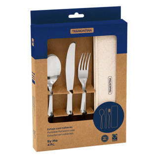 Jogo Talheres Tramontina Inox 4 Peças Com Estojo Kit Garfo Faca Colher By Me Bege Original