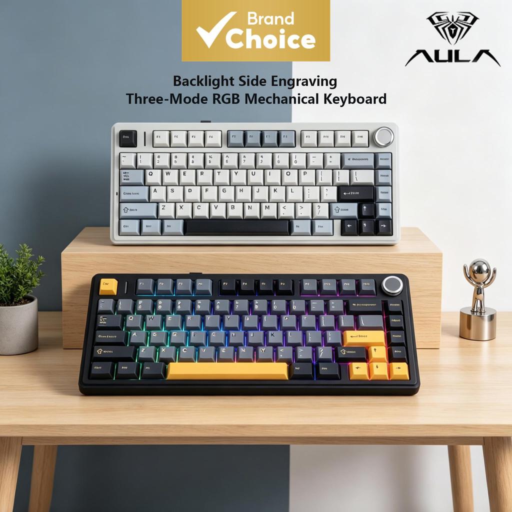 Teclados AULA F75 Bluetooth /2.4G/com fio, teclado gamer mecânico sem fio de três modos com hotswap total, teclas PBT e