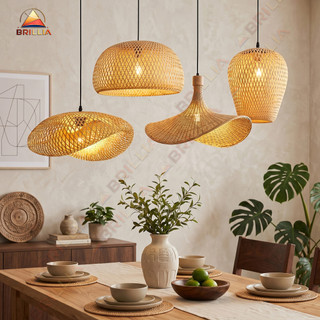 Lustre Pendente de Rattan Bambu Artesanal Sala de Jantar Área Gourmet Decoração Boho Luxo 4 Modelos