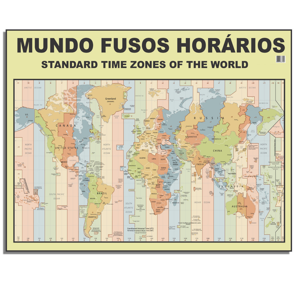Mapa Mundi Fuso Horário Planisfério Globo Poster Geografico Dobrado