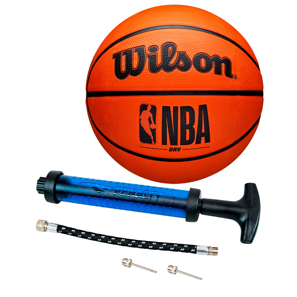 Kit Bola Basquete NBA Drv Pro 7 Wilson Profissional + Bomba de Ar Penalty Mangue