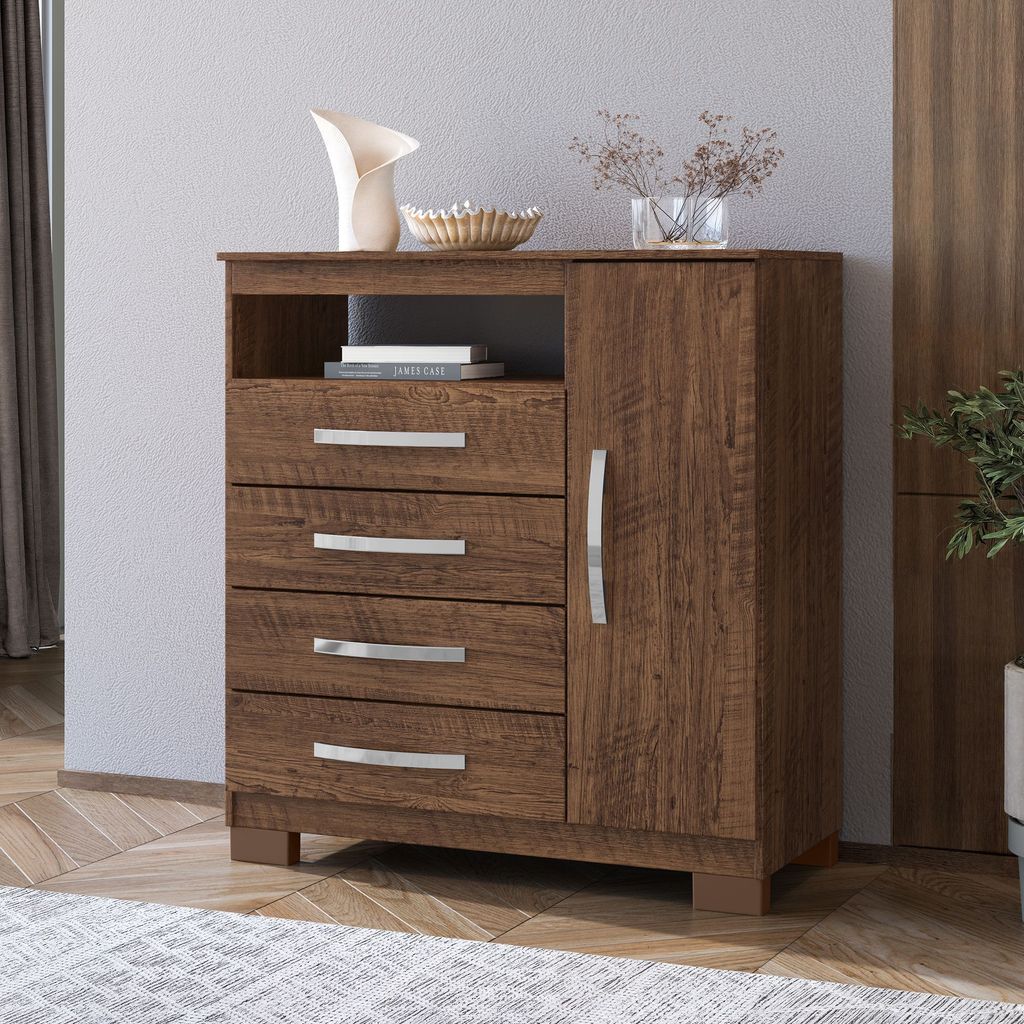 Cômoda para Quarto Sapateira 1 Porta 4 Gavetas Nicho Itapema Marrom/Malbec Malbec
