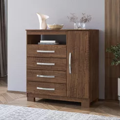 Cômoda para Quarto Sapateira 1 Porta 4 Gavetas Nicho Itapema Marrom/Malbec Malbec