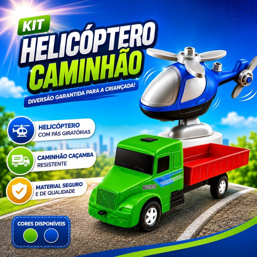 Caminhão Carroceria Helicóptero Usual Brinquedos Infantil Toys Presente