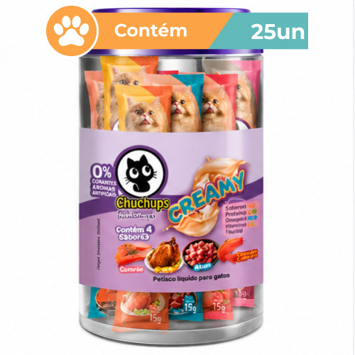 Petisco Chuchups Cream Gatos Sortido 25x15g
