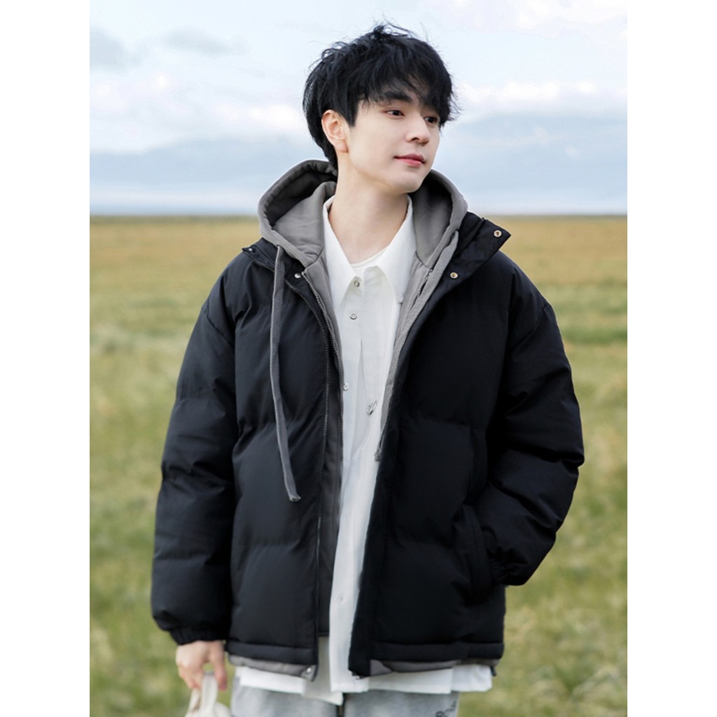 Roupas acolchoadas masculinas inverno engrossado quente novo estilo pequeno falso roupas de pão de duas peças masculino