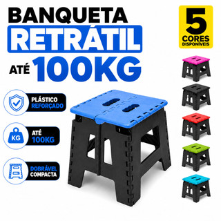Banqueta Dobrável Portátil Retrátil Alça Transporte Plástico Reforçado Compacto Casa Passeio Viagem