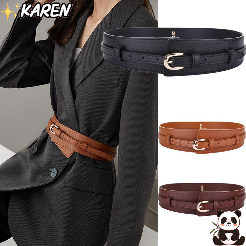 Cinto Largo De Couro KAREN , Cintura Versátil Com Fivela De Pino De Design Luxuoso , Cintos De Vestido De Calças De Dupl
