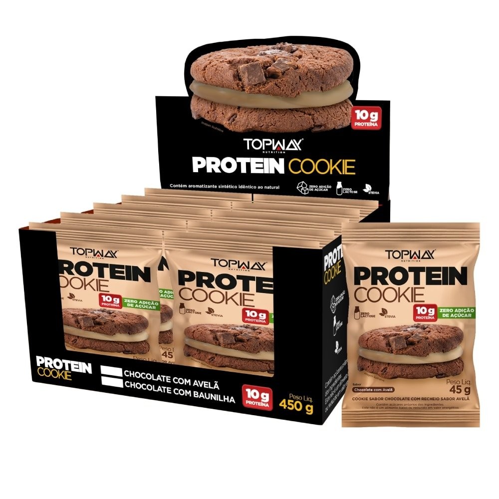 Cookies Topway com Proteína Chocolate com Avelã 45g - Embalagem com 10 Unidades