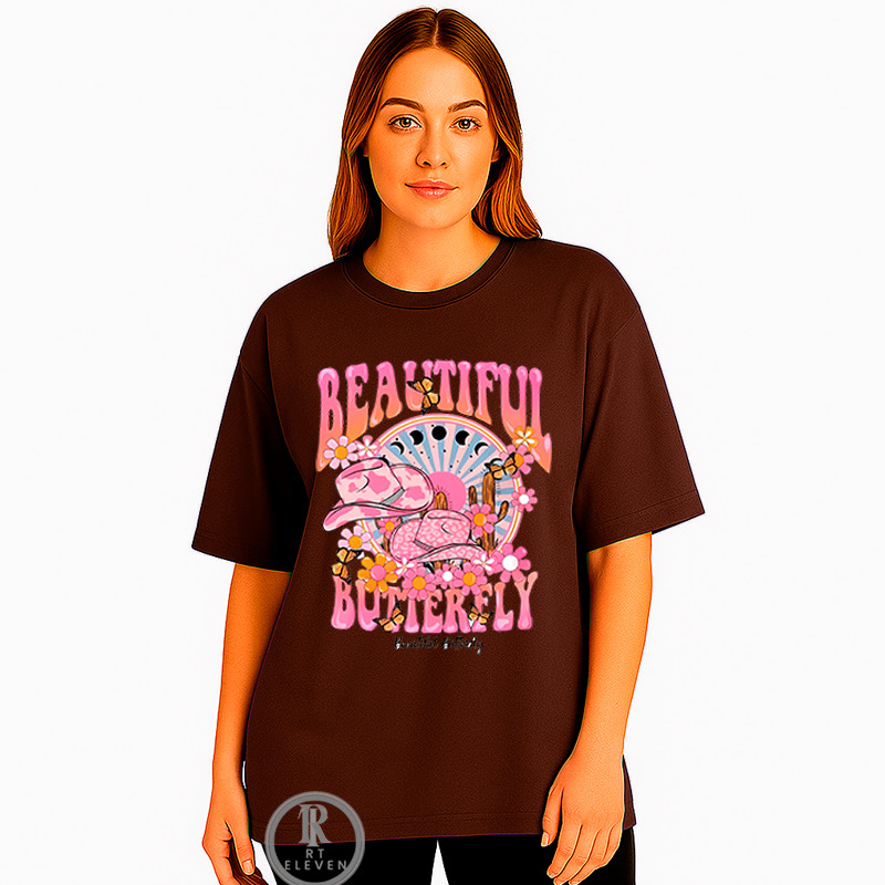 Camiseta Feminina oversized Feminina Bealtifull Buterfly  Moda Fitness Treino academia exercícios Malha 100% Algodão