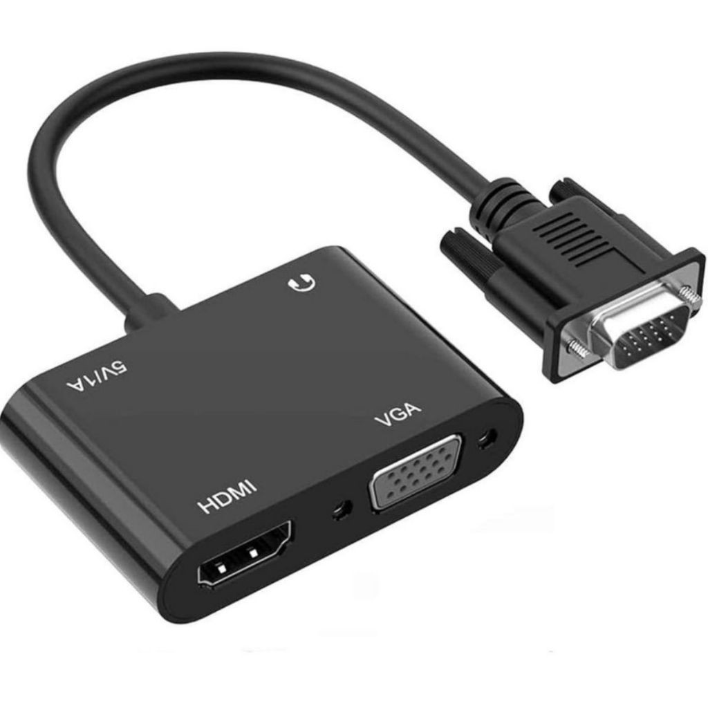 Adaptador VGA para VGA-HDMI Com Saída de Áudio Jack 3.5mm e Cabo de Alimentação USB-Micro V8 5V/1A