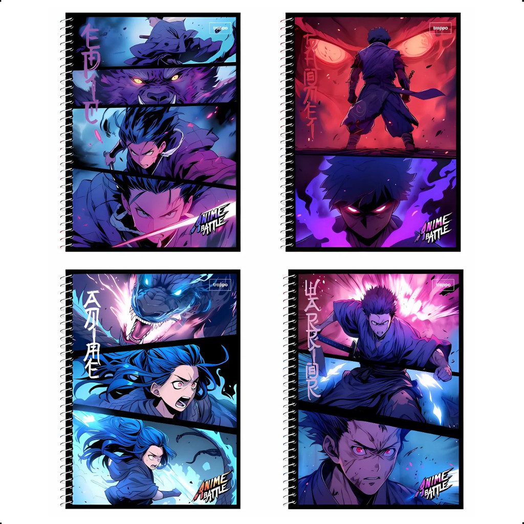Kit 2 Caderno Capa Dura Anime Escolar 12 Matérias 240 Folhas Com Adesivo Figurinha