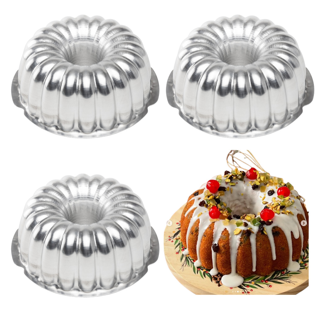 Kit com 3 Formas para Bolo Pudim brownie Suiça Decorada N° 2 22x9 cm em Oferta na Shopee