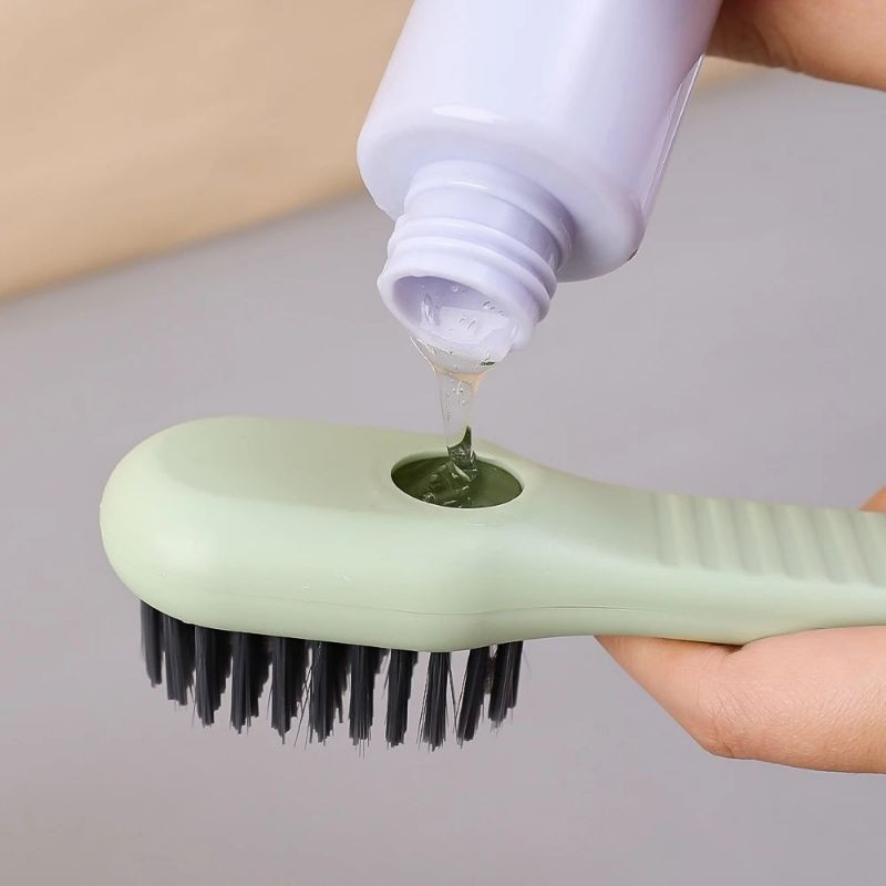 Escova Limpa Sapato Tenis Boné Roupa com Dispenser Reservatorio Sabão Liquido Sabonete