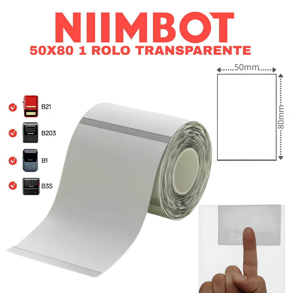 ETIQUETA ADESIVA 50X80 NIIMBOT TRANSPARENTE B1 B21 B3S - 95 PÇS