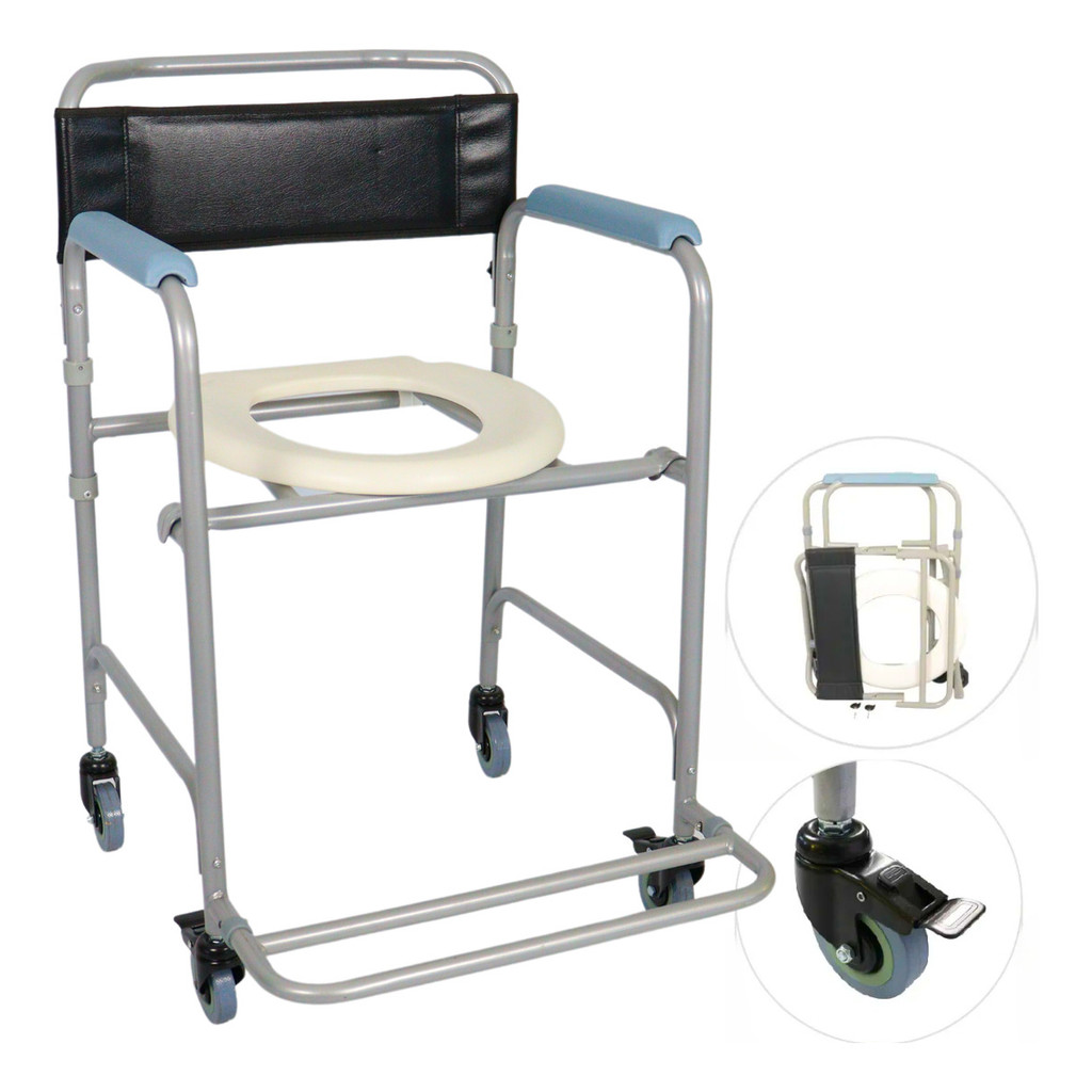 Cadeira De Banho Dobrável Higienica C/ Rodas 100kg  Med440