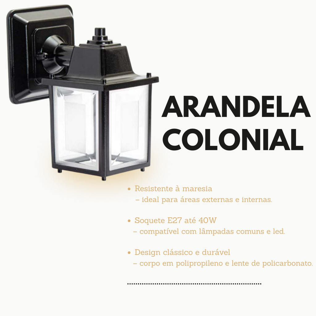 Arandela Luminária De Parede Colonial Quadrada Preto