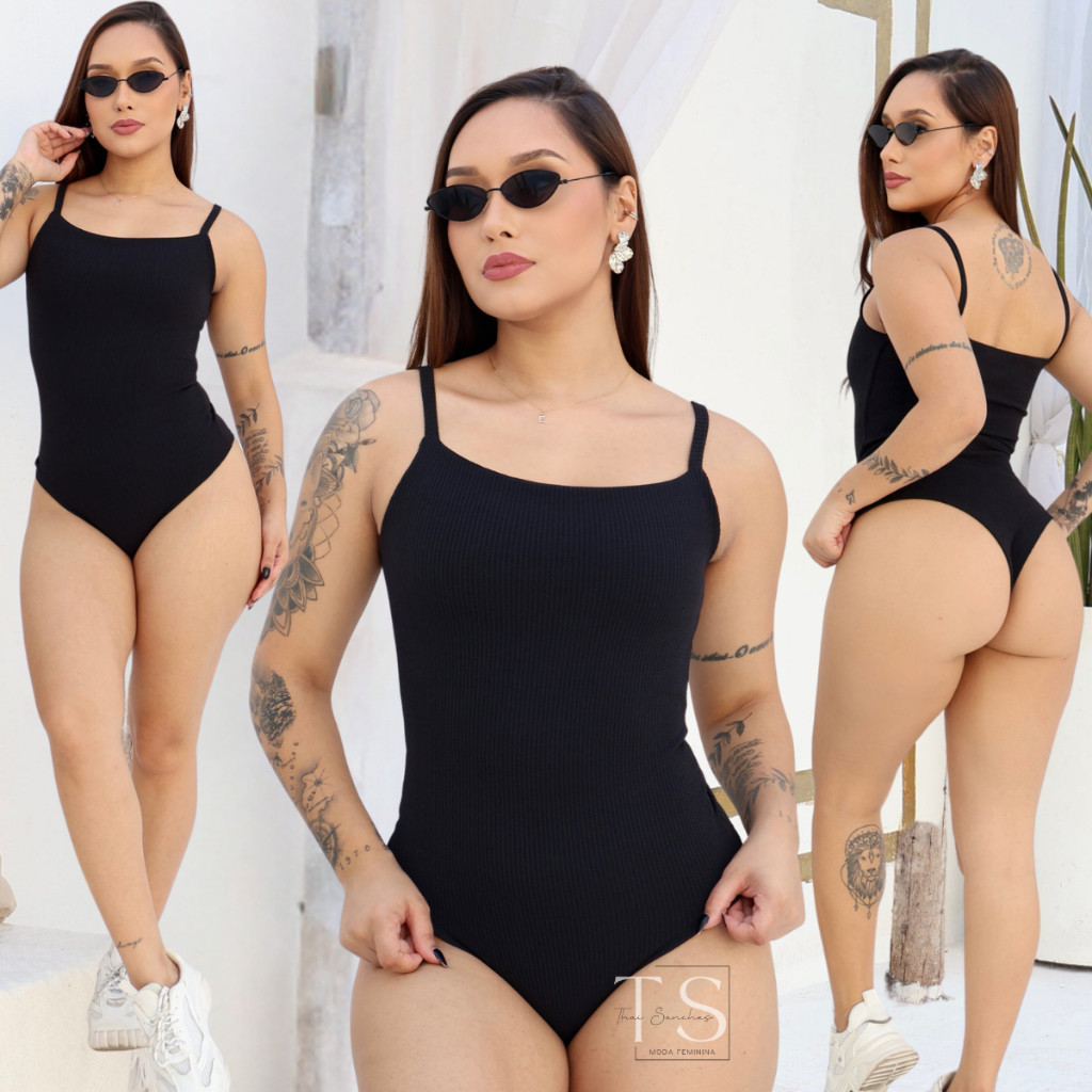 Body Alcinha Feminino com Forro Bory Alça Fina Anarruga de Algodão Body Maio