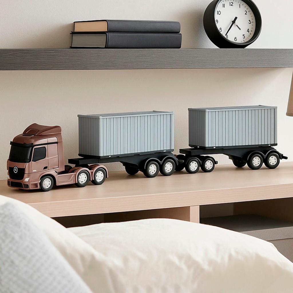 Caminhão Mercedes Actros Rodotrem Container Miniatura Brinquedo Realista Colecionável Rodas Cromadas