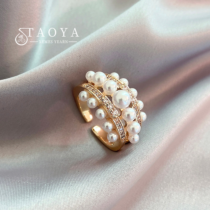 2025 Novo Requintado Pérola Zircão Cor De Ouro Anéis Abertos Festa De Casamento Moda Feminina Jóias Acessórios De Dedo D em Oferta na Shopee