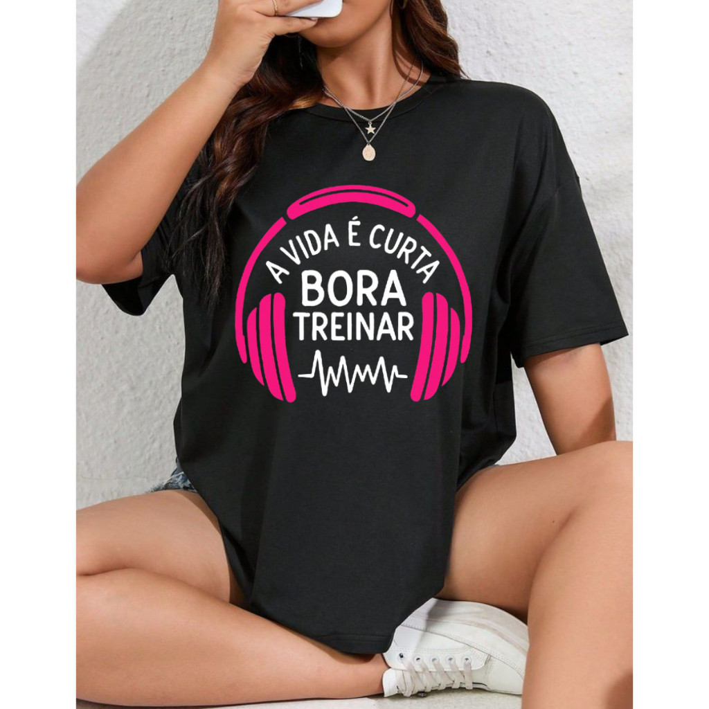 Camiseta blusa feminina 100% Algodão academia fitness bora treinar estampa treino camisa Plus Size em Oferta na Shopee