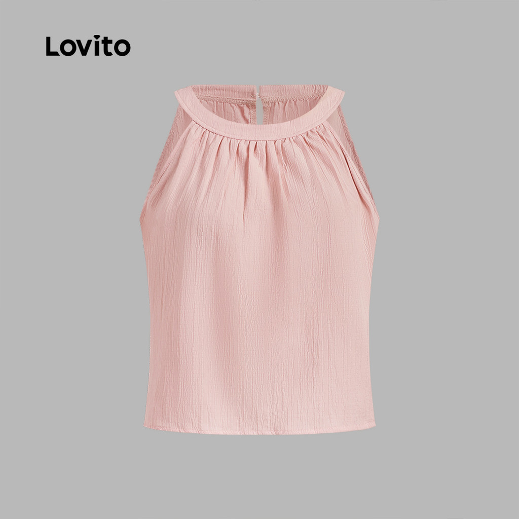 Detalhes do Lovito Blusa Elegante de Botão Superior Primavera/verão Rosa para Mulheres L149LD106