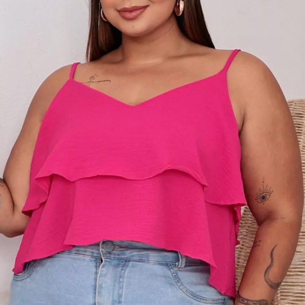 Blusa Feminina Plus Size 2 Babados Duna Alcinha em Oferta na Shopee