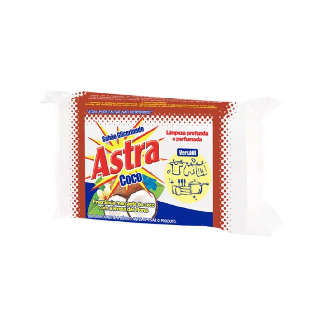 SABAO DE COCO GLICERINADO 180G ASTRA BARRA PEDRA MULTIUSO LIMPEZA em Oferta na Shopee