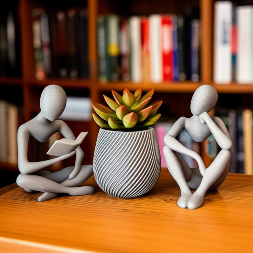 Kit Decorativo - Decoração Estatuetas Leitor + Pensador + Vaso em Espiral Moderno em Oferta na Shopee