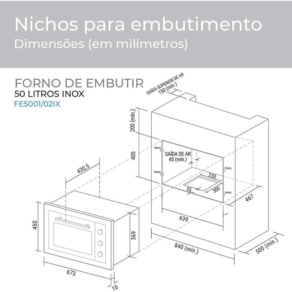 Detalhes do Forno Elétrico Suggar De Embutir 50L Preto 127V - FE5001IX