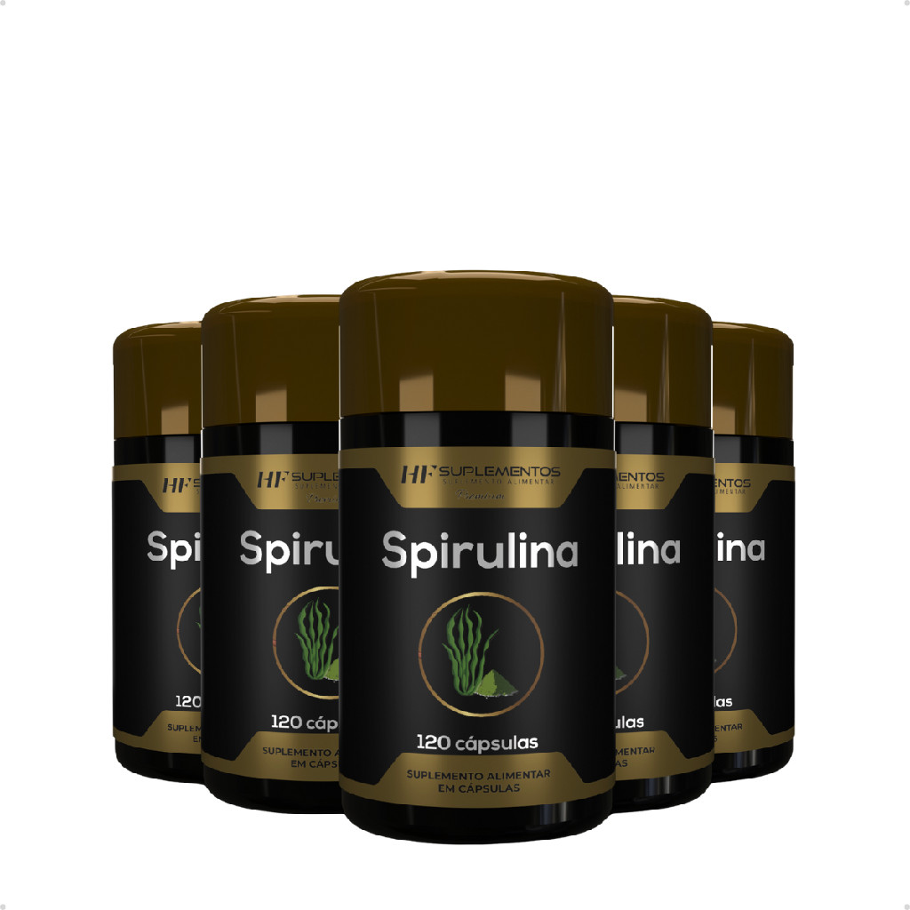 Kit 5 Potes Spirulina 120 cápsulas HF Suplementos – Energia e bem-estar natural!