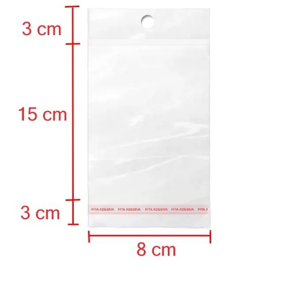 Saco Adesivado com Solapa e Furo 8x15+3 BOPP - Transparente