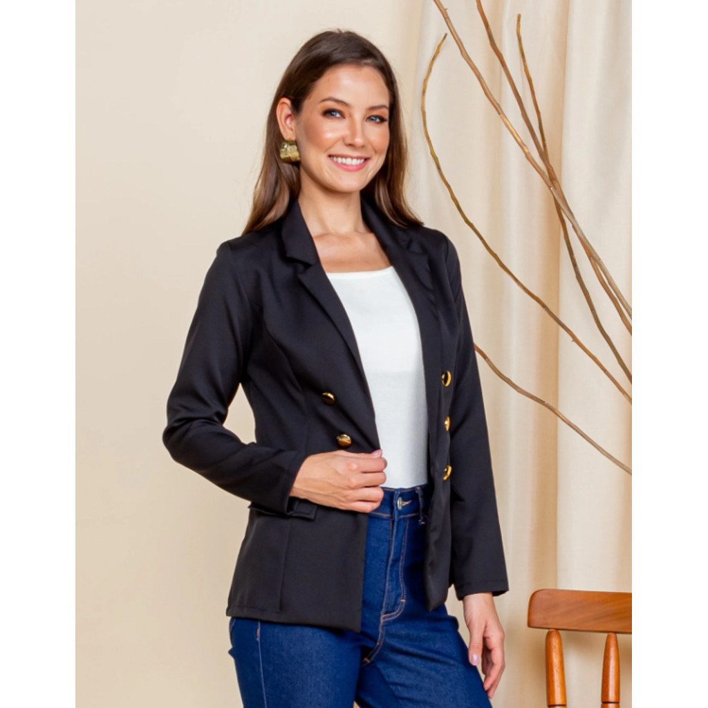 PRETO Blazer Feminino Casaquinho Com Maxi Longo Sobretudo Alfaiataria Botão Social Blazer r4bh