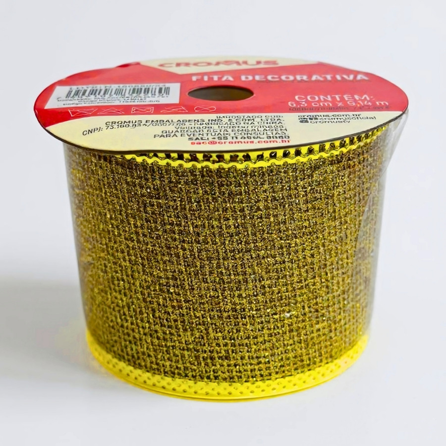 Fita Decorativa Telada - Ouro Glitter - 6,3x914cm - 1 unidades - Cromus - Rizzo